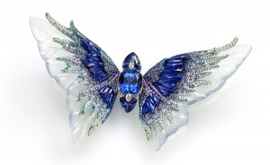 Broche tanzanite, diamants, cristal de roche de Wallace Chan